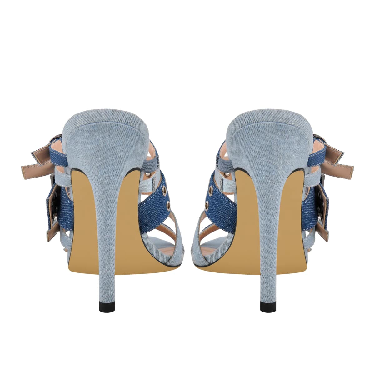 Denim Pointed Toe Buckle Straps Mules