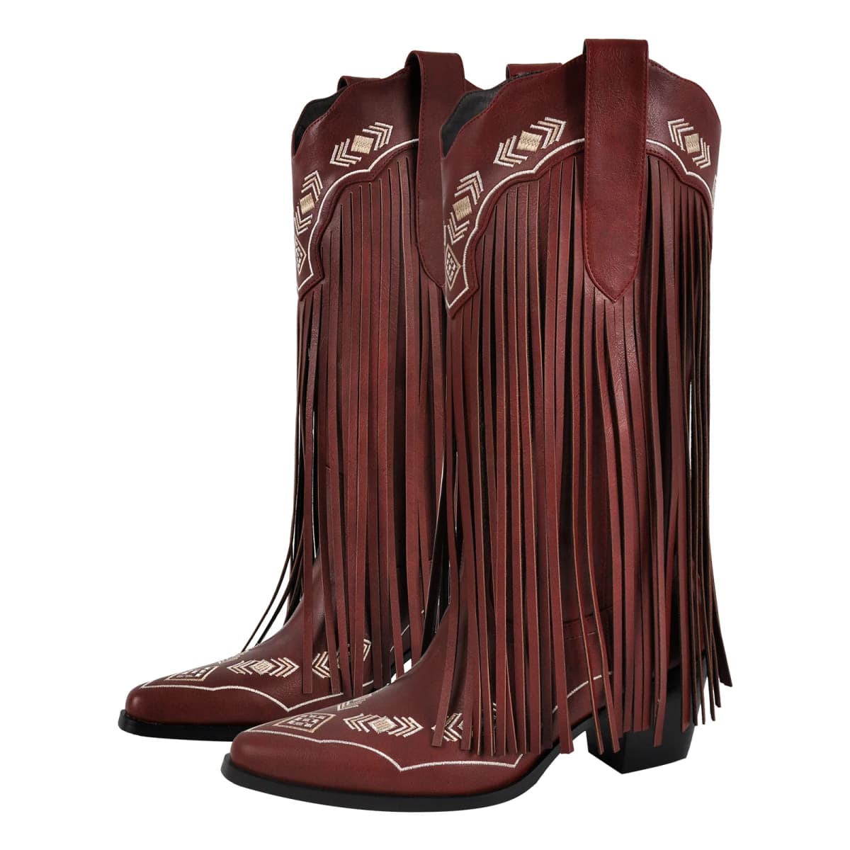 Pointed Toe Fringe Embroidery Knee High Western Boots