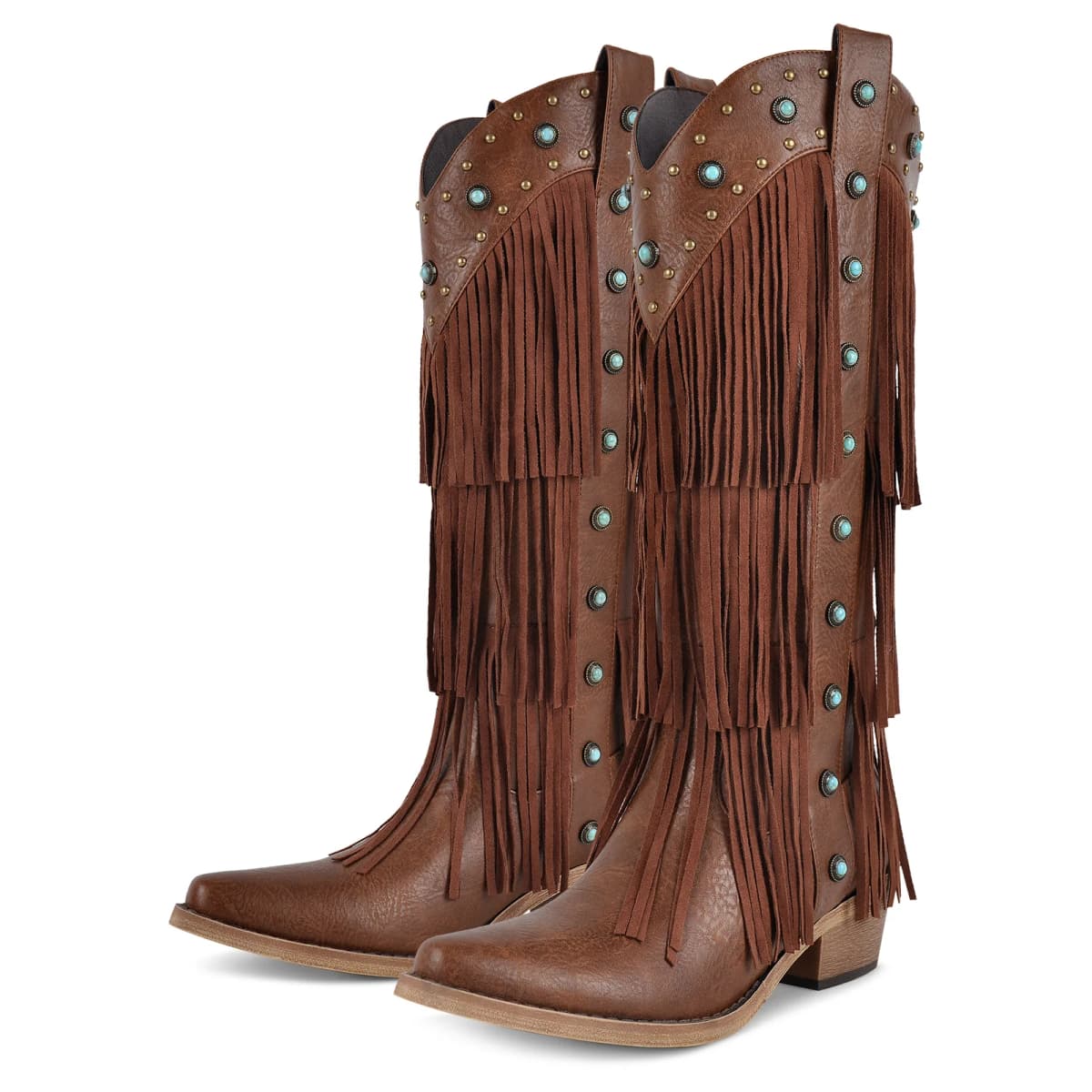 Fringe & Stud Knee High Western Boots