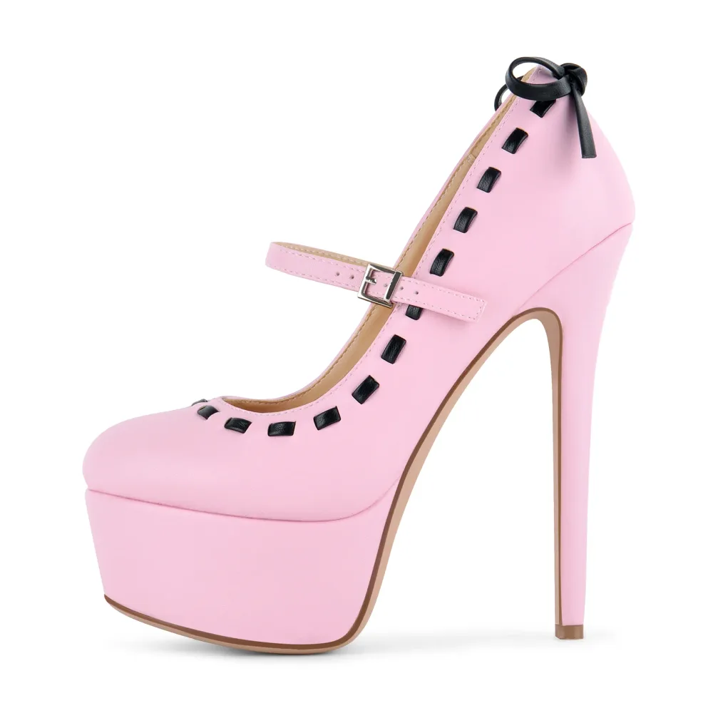 Platform Back Bow Mary Jane Stiletto Pumps