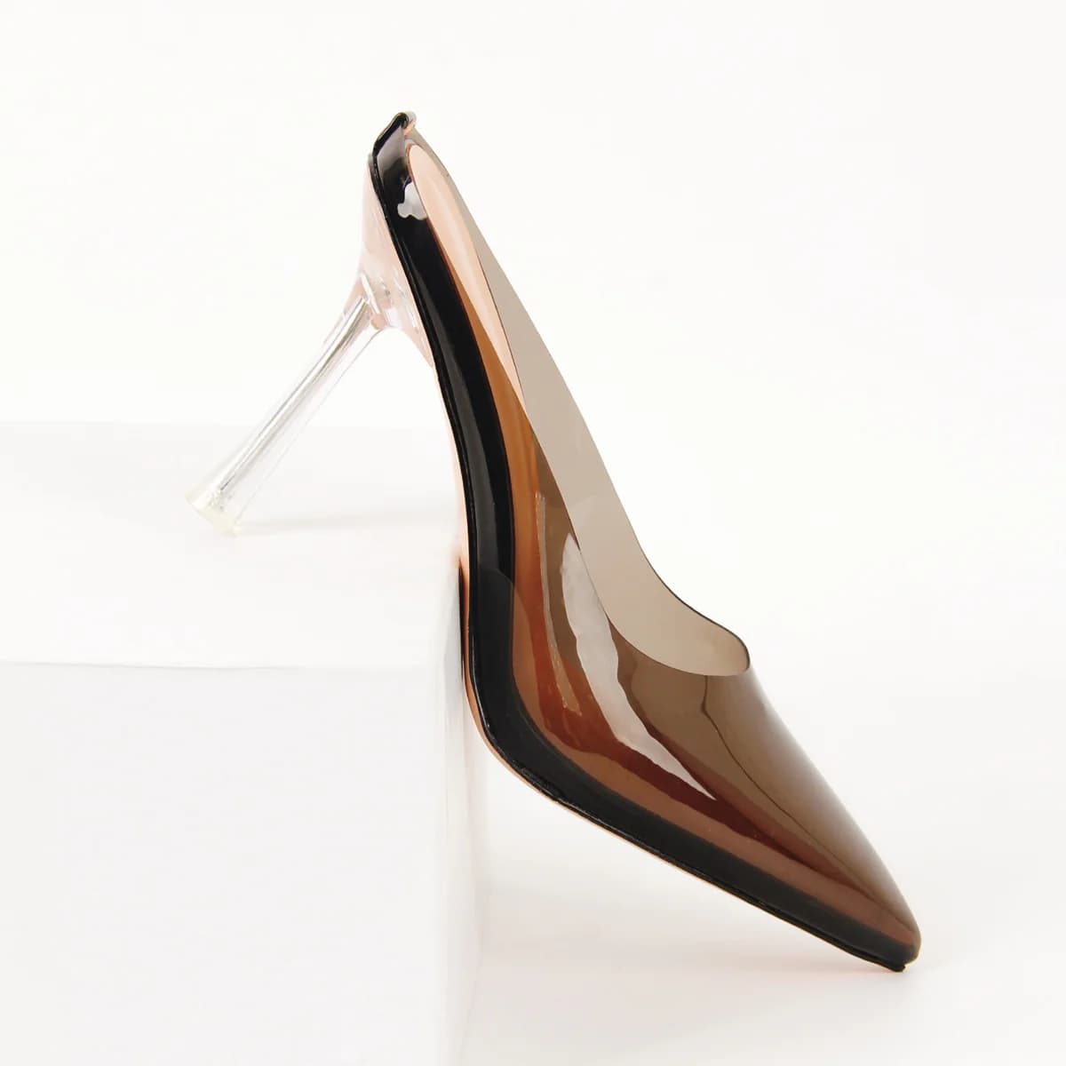 Pointed Toe Clear Heel Mules