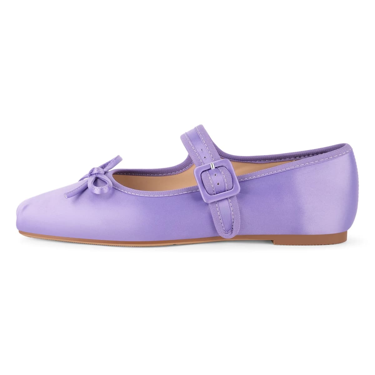 Bow Square Toe Satin Buckle Strap Ballet Flats