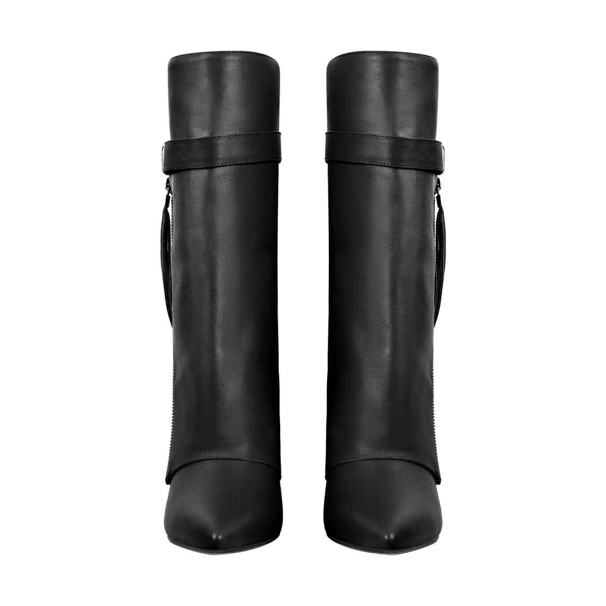 Pointed Toe Side Tassel Zipper Fold Over Boots