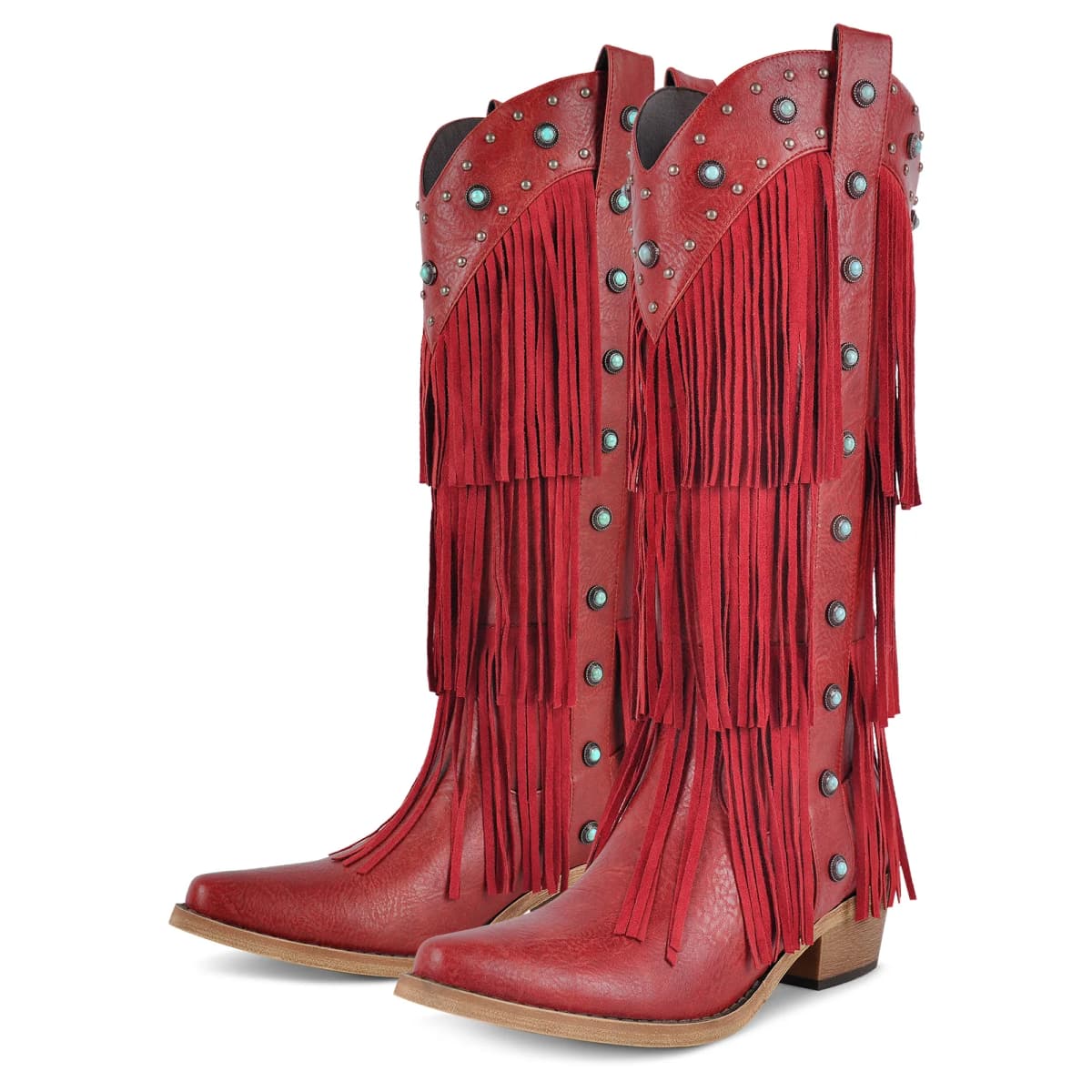 Fringe & Stud Knee High Western Boots