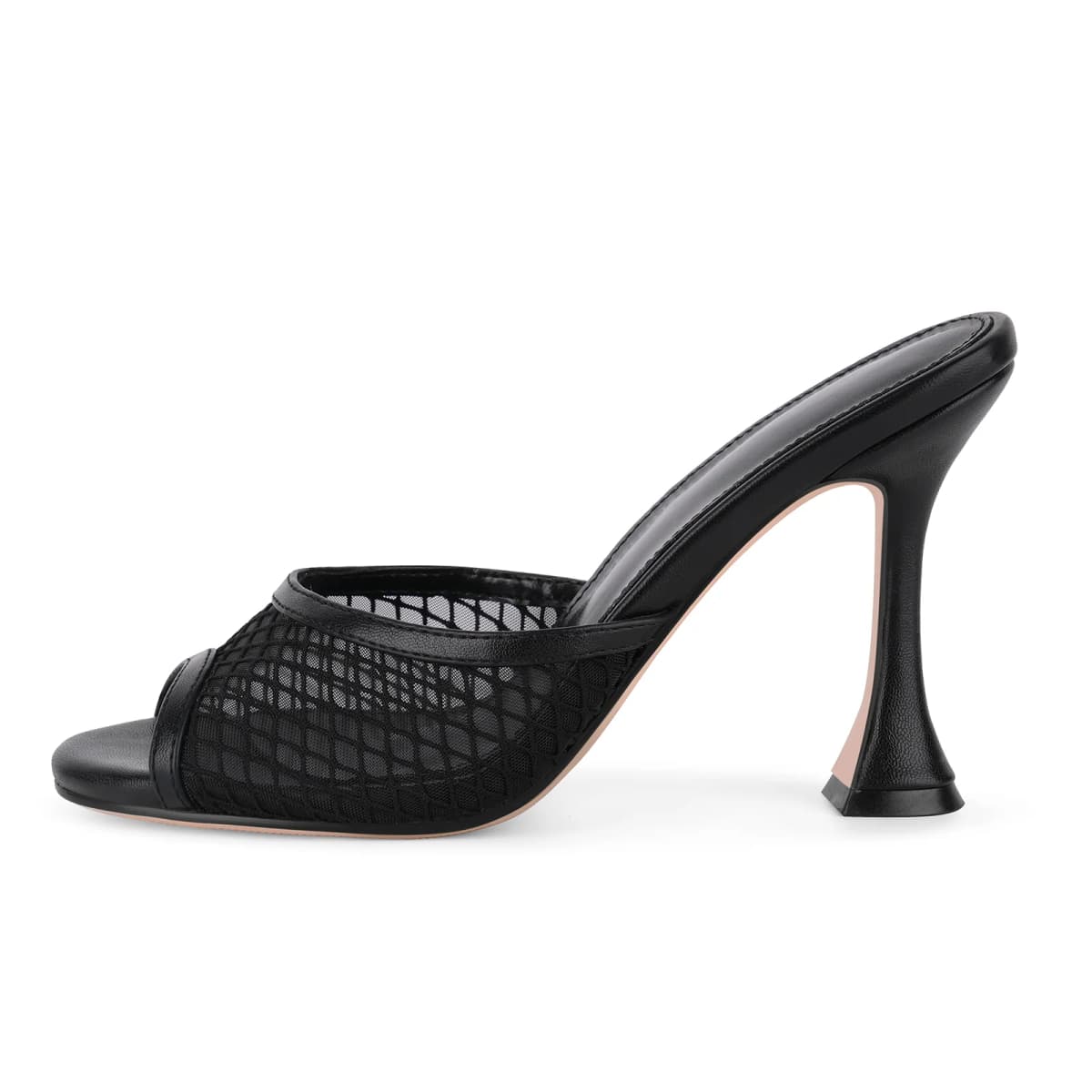 Round Toe Mesh Tapered Heel Mules