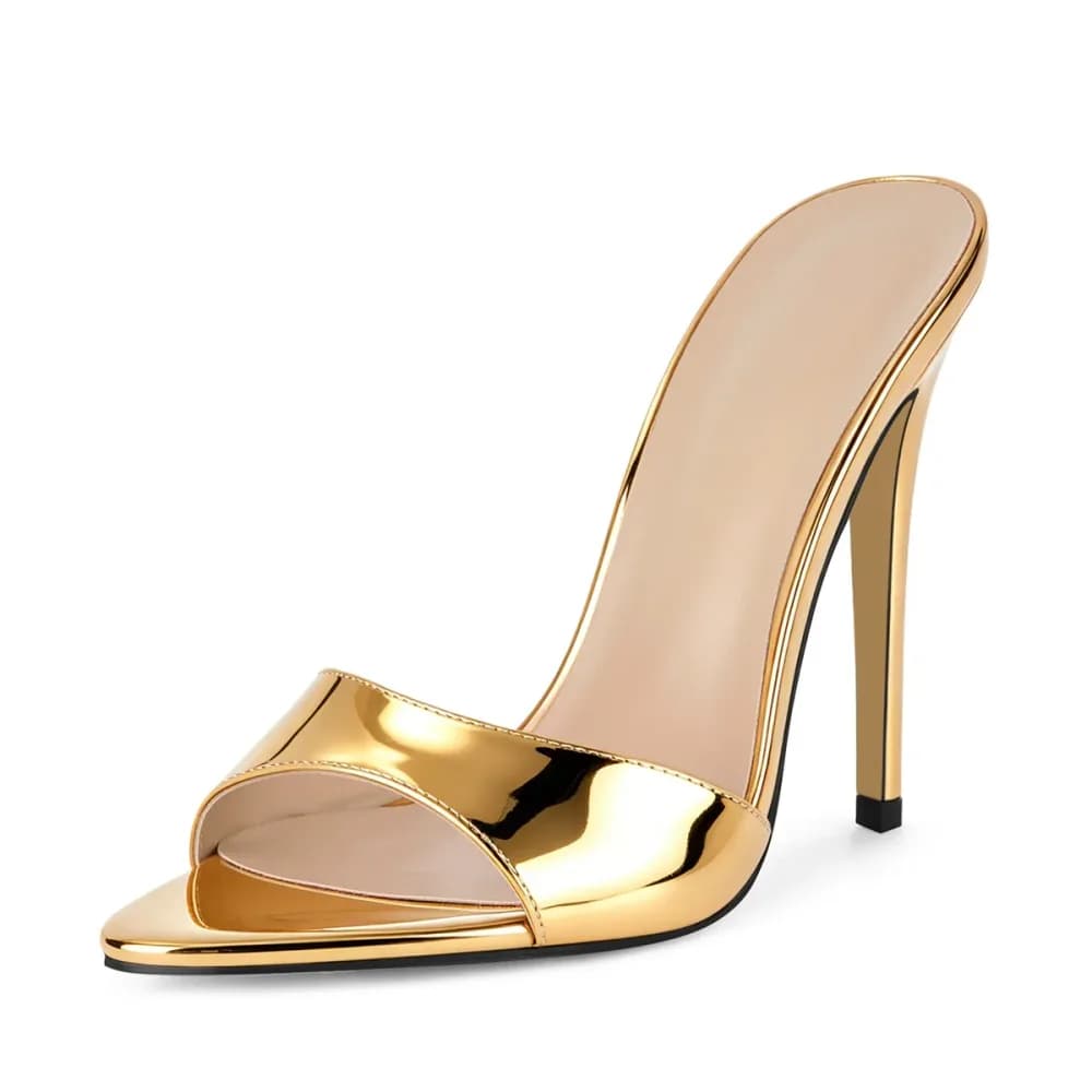 Pointed Toe Patent Leather Sandals Mules