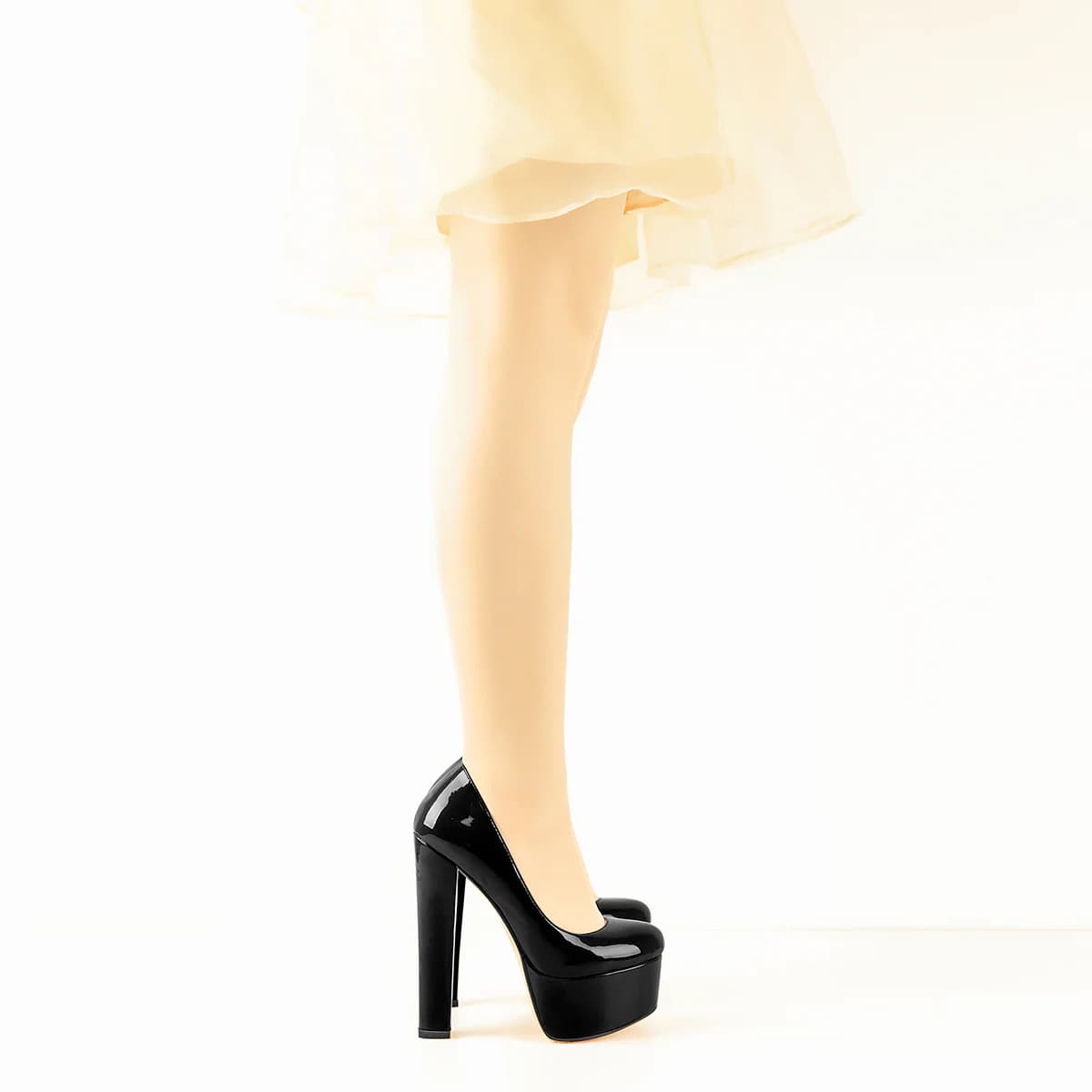 Pumps Black Patent Leather Platform Chunky High Heels