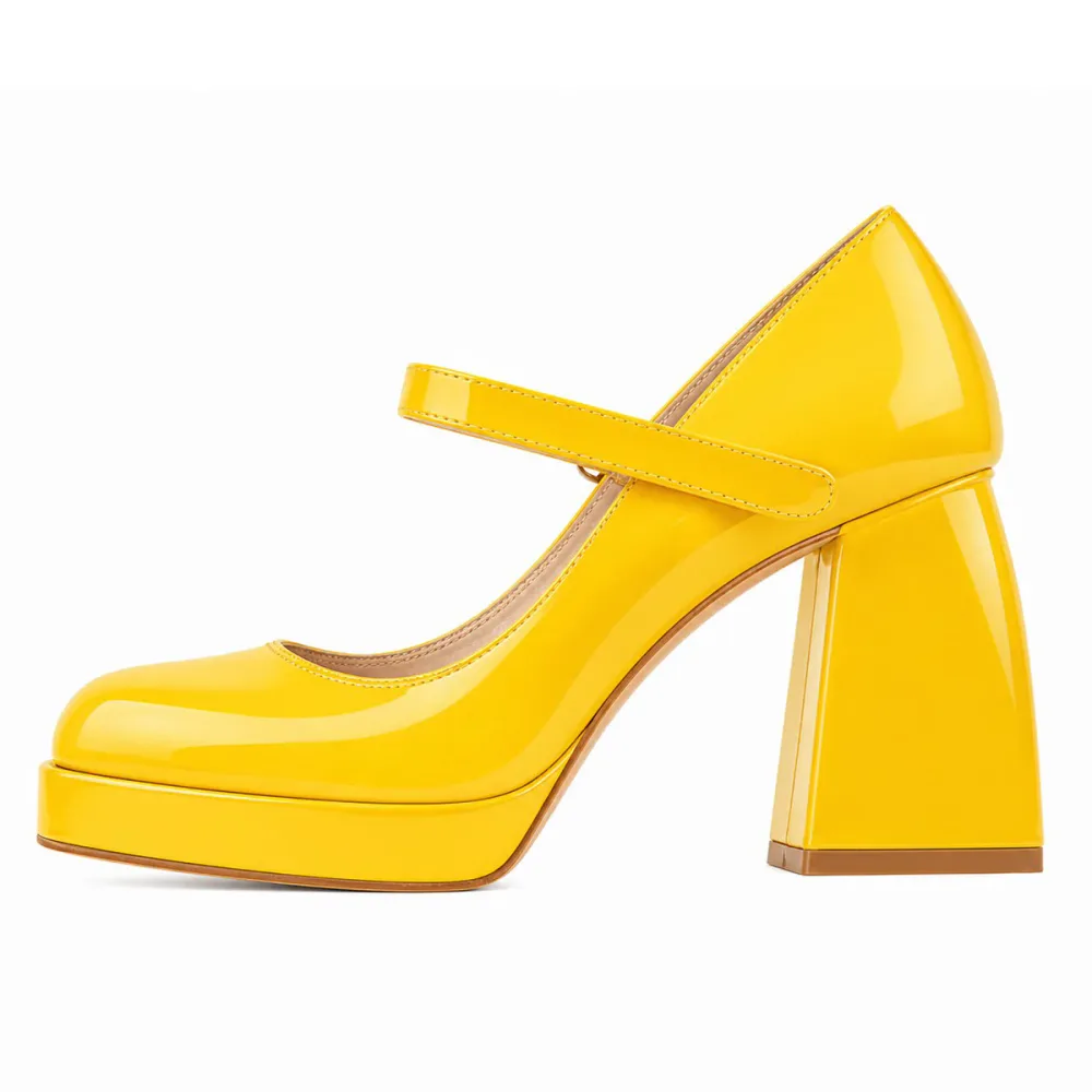 Mary Jane Square Platform Chunky Heels Pumps