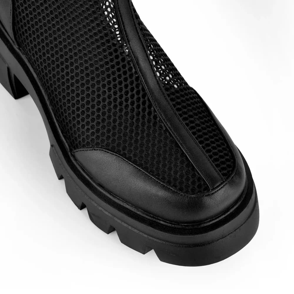 Mesh Platform Back Zipper Ankle Boots
