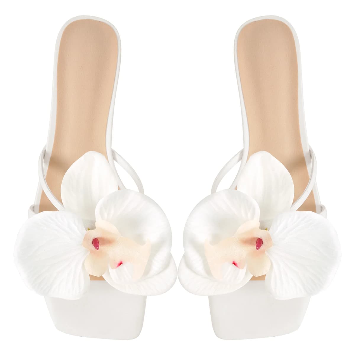 Flower Square Toe Chunky Heel Sandals Mules