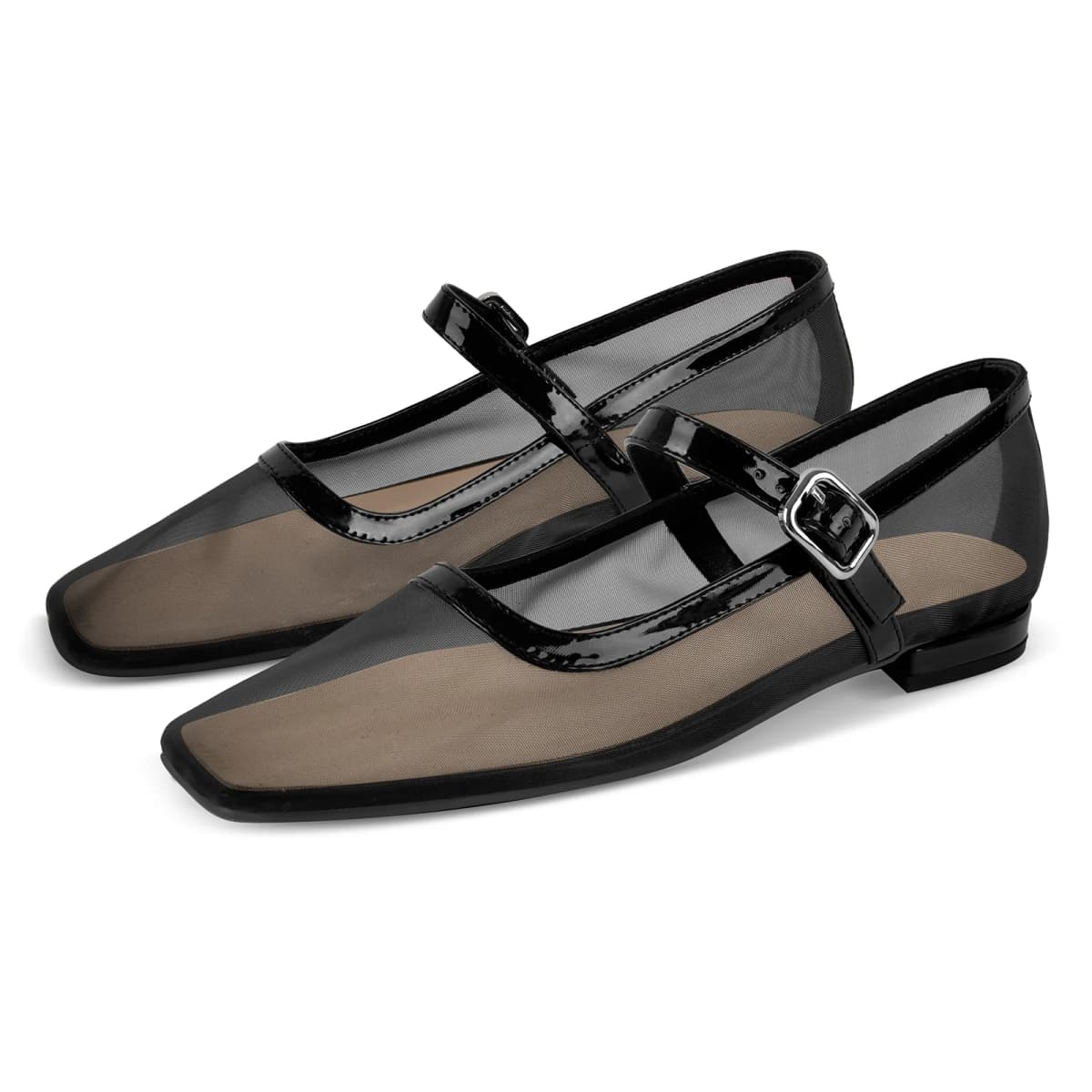 Mesh Square Toe Mary Jane Ballet Flats