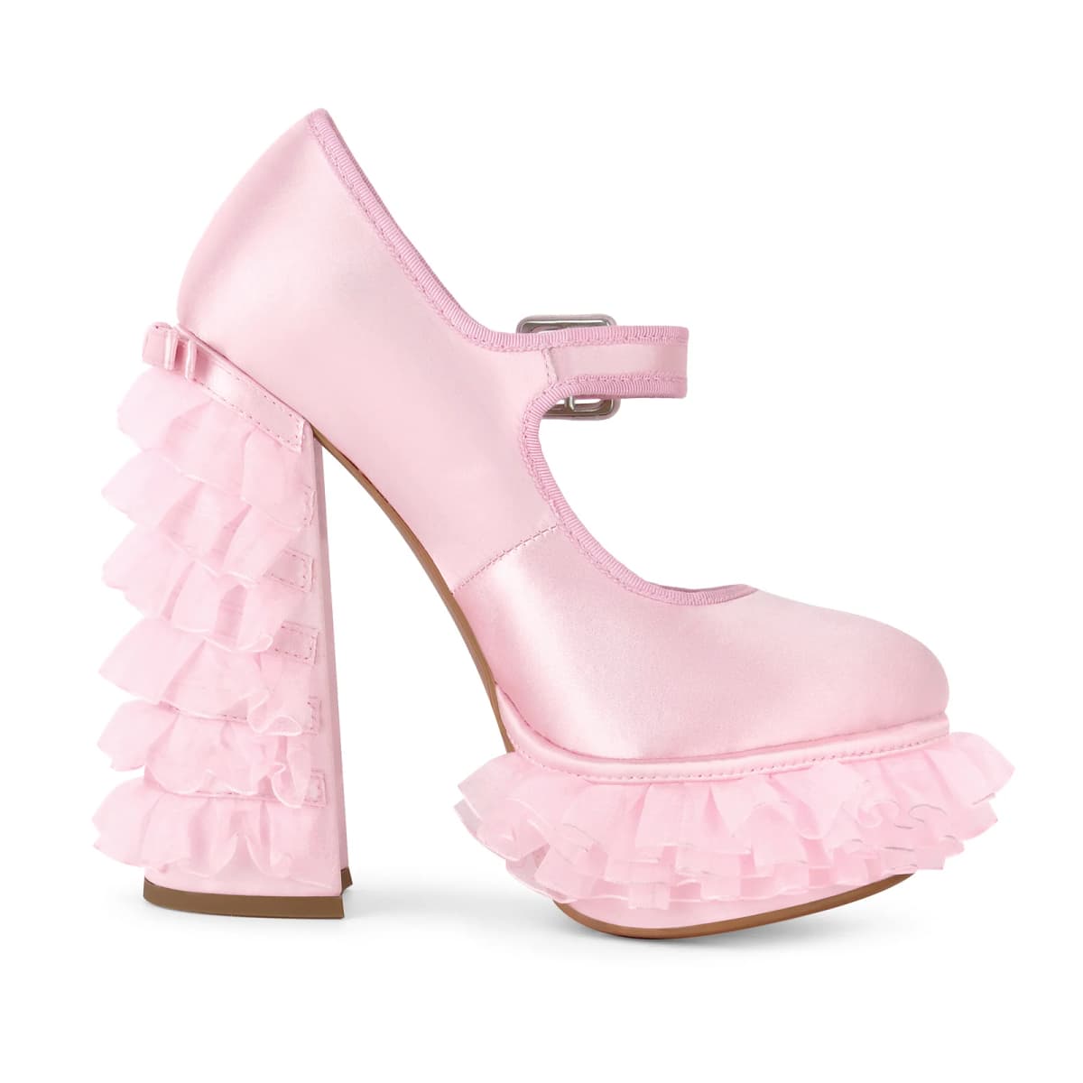 Satin Platform Lace Mesh Mary Jane Pumps