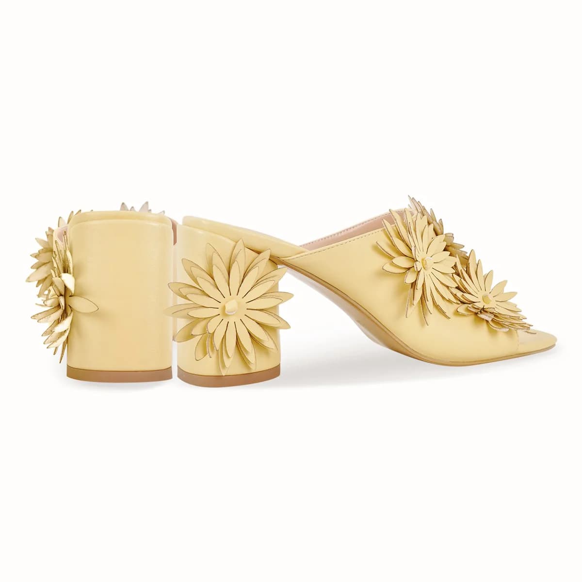 Square Toe Flower Chunky Heel Mules
