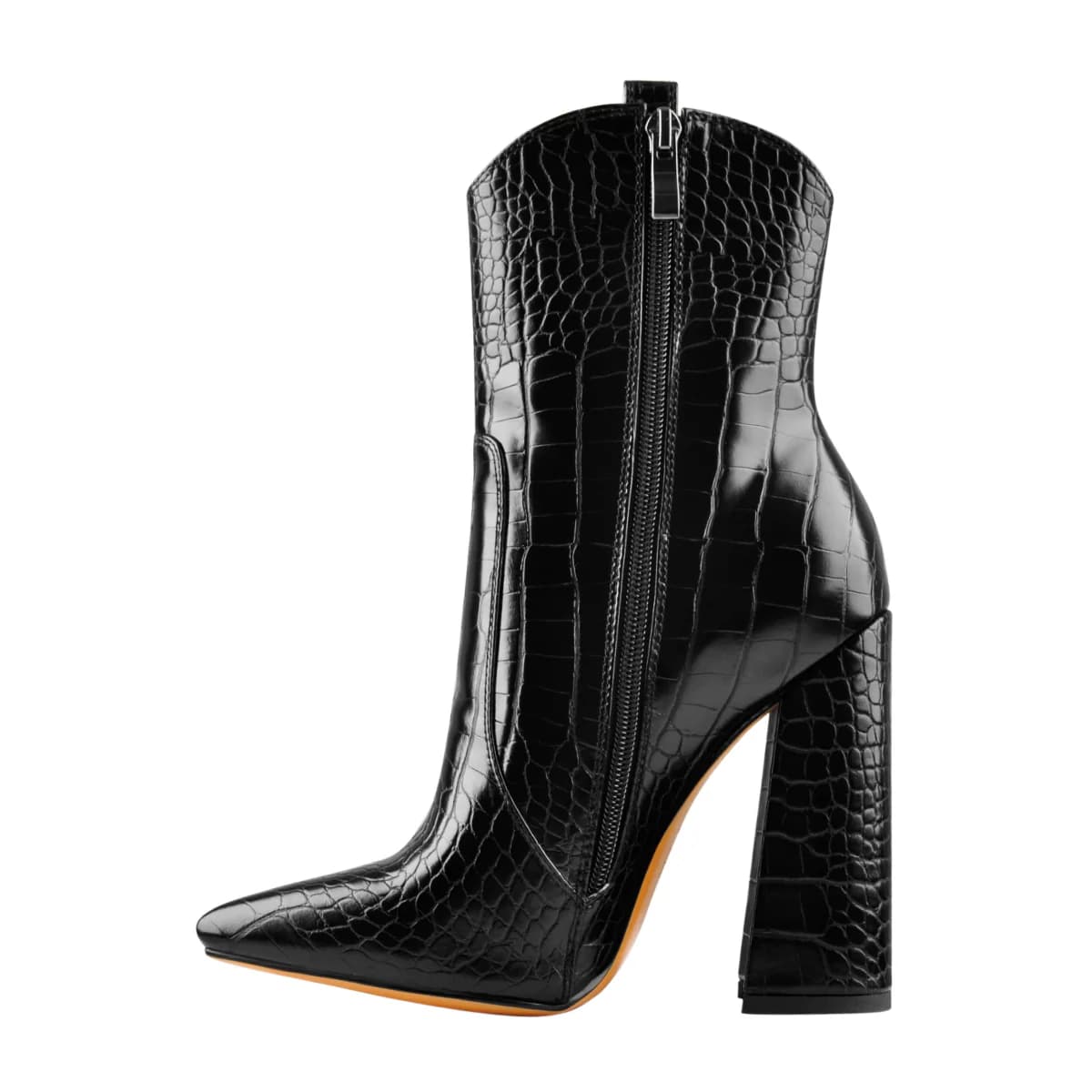 Black Pointed Toe Chunky Ankle Boots