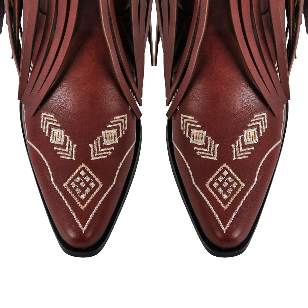 Pointed Toe Fringe Embroidery Knee High Western Boots