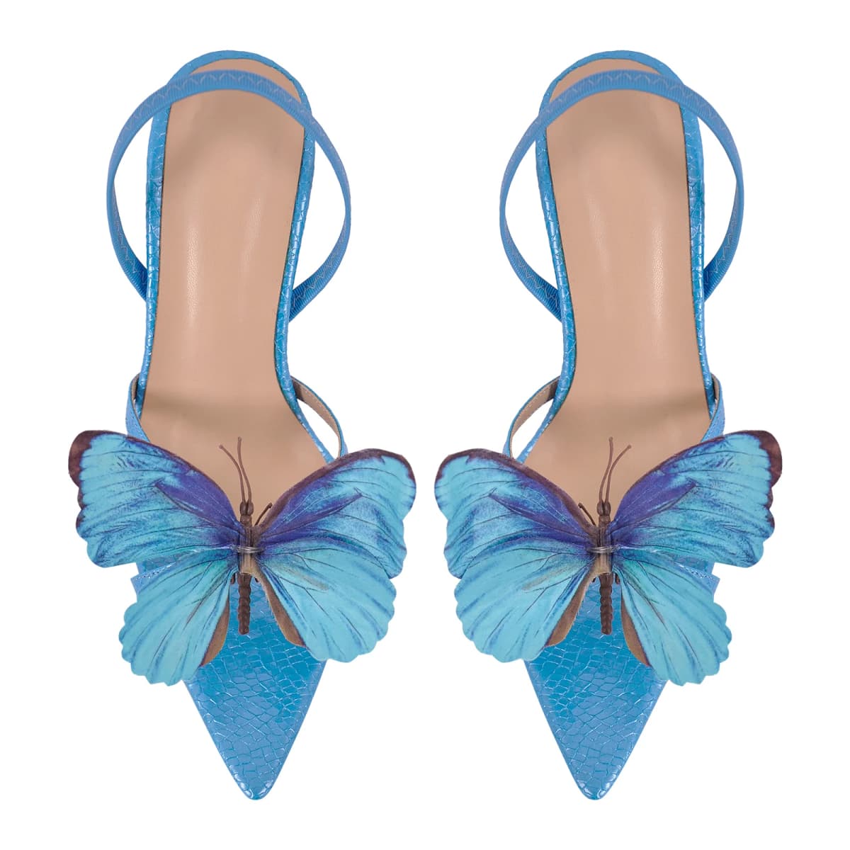 Butterfly Pointed Toe Clear Heel Slingback Sandals
