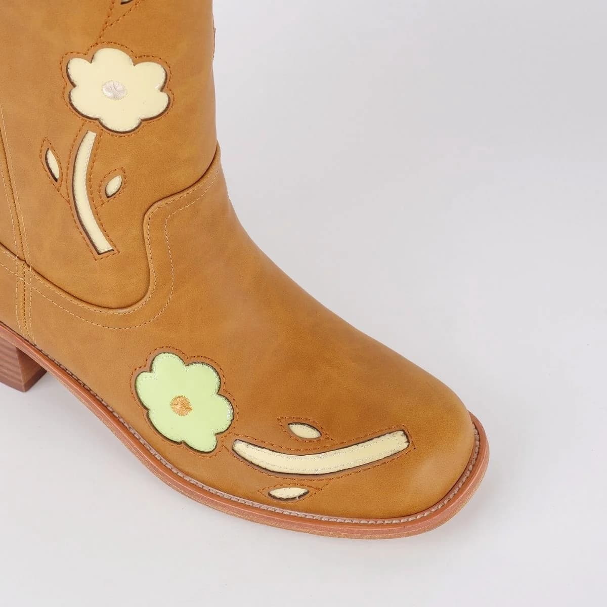 Square Toe Flower Embroidery Mid-Calf Boots