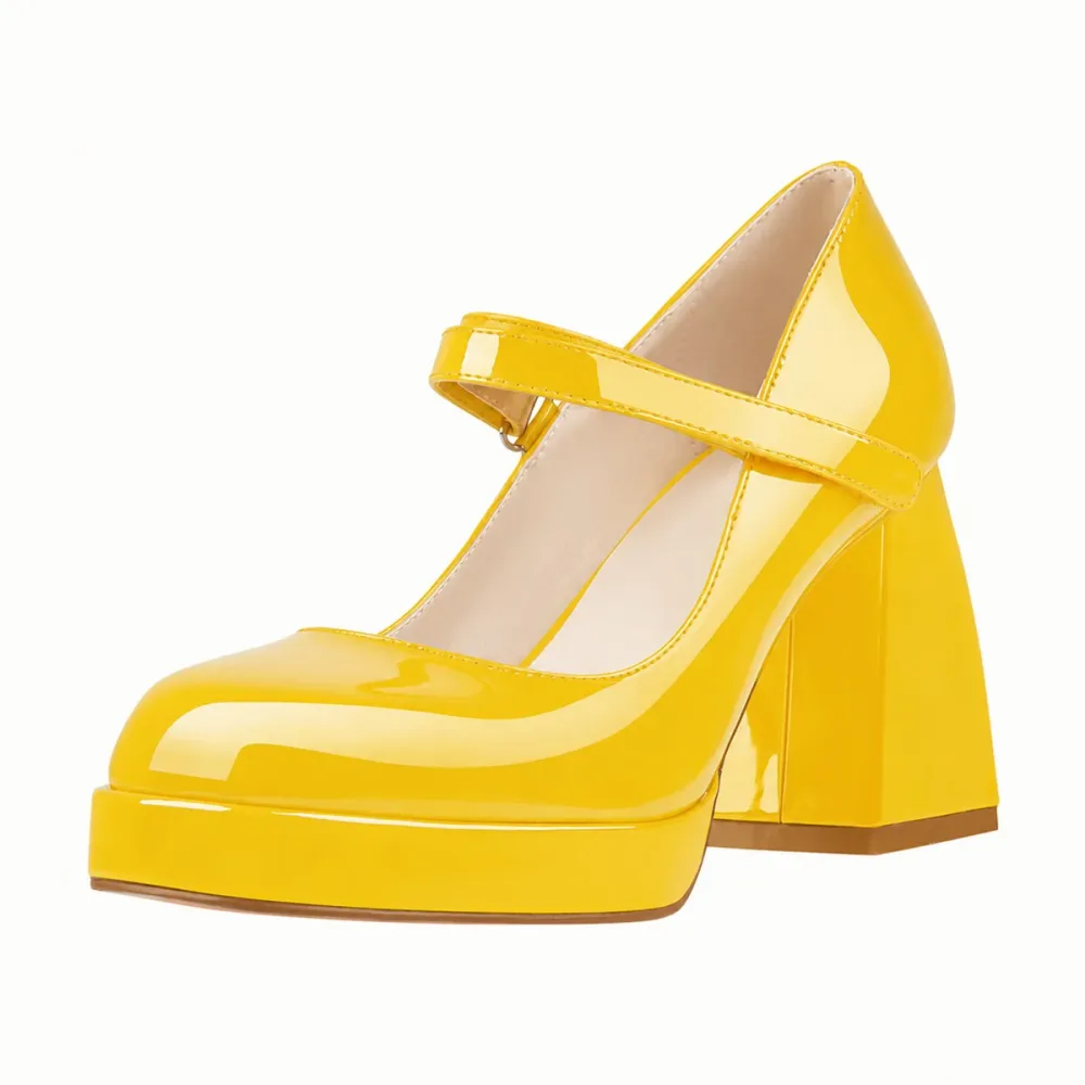 Mary Jane Square Platform Chunky Heels Pumps