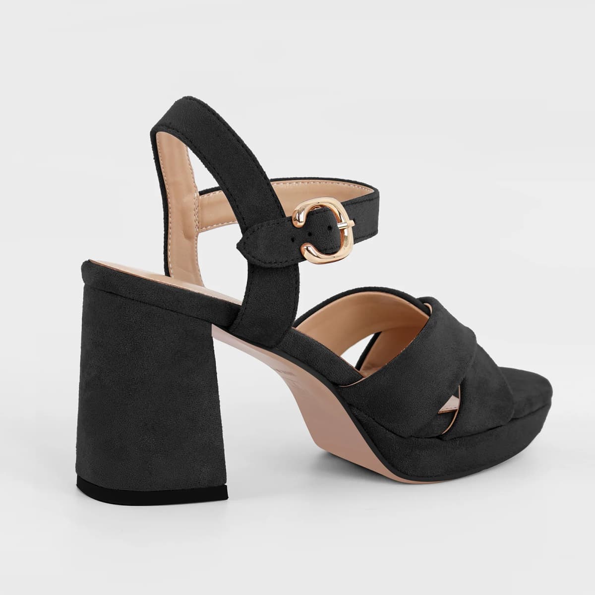 Suede Round Toe Platform Buckle Strap Sandals