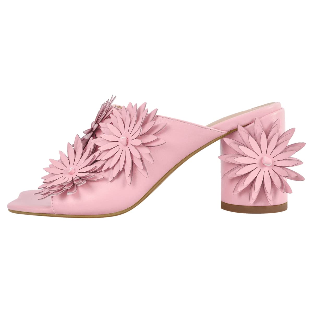 Square Toe Flower Chunky Heel Mules