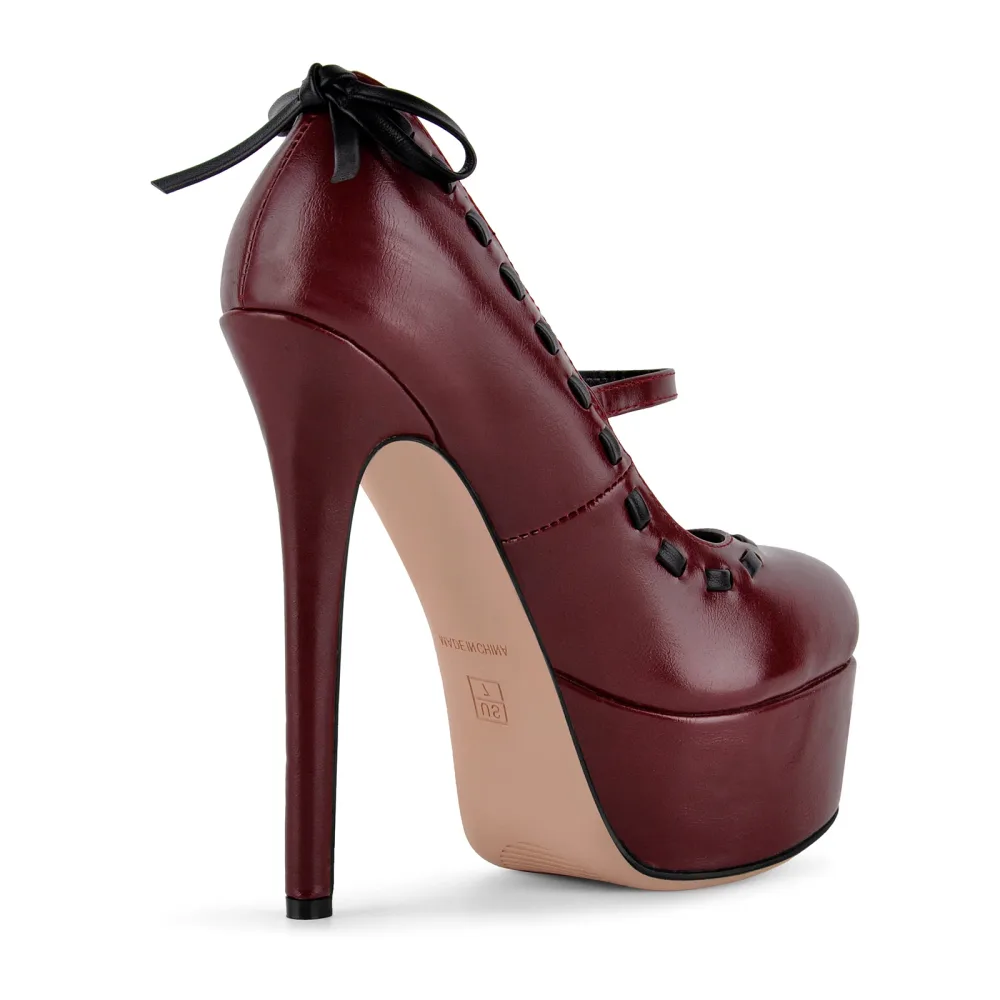 Platform Back Bow Mary Jane Stiletto Pumps