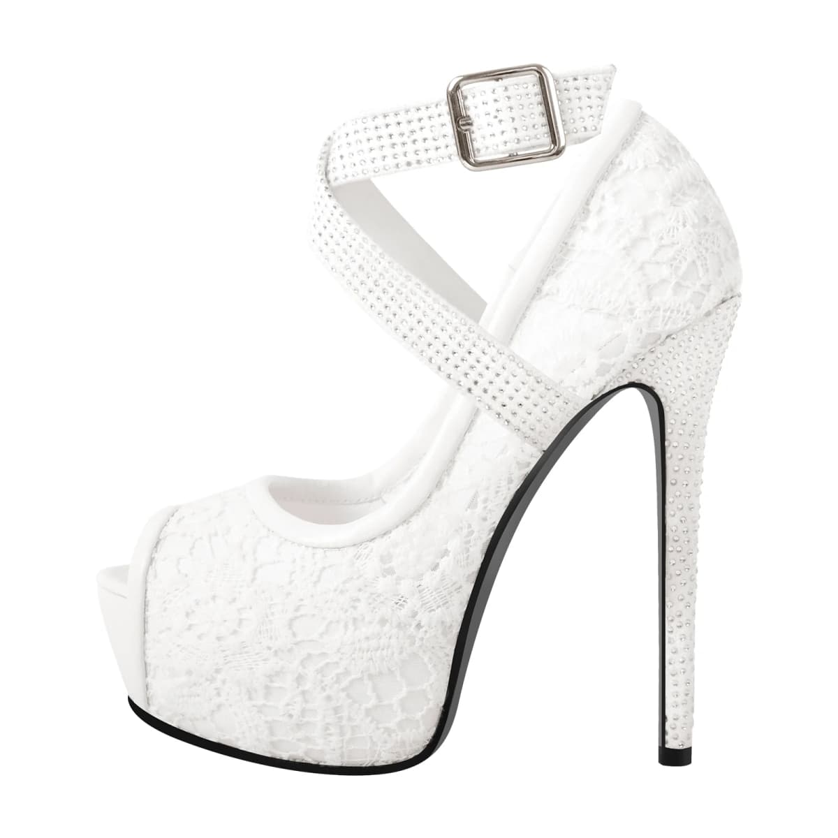Peep Toe Platform Criss Cross Strap Mesh High Heels