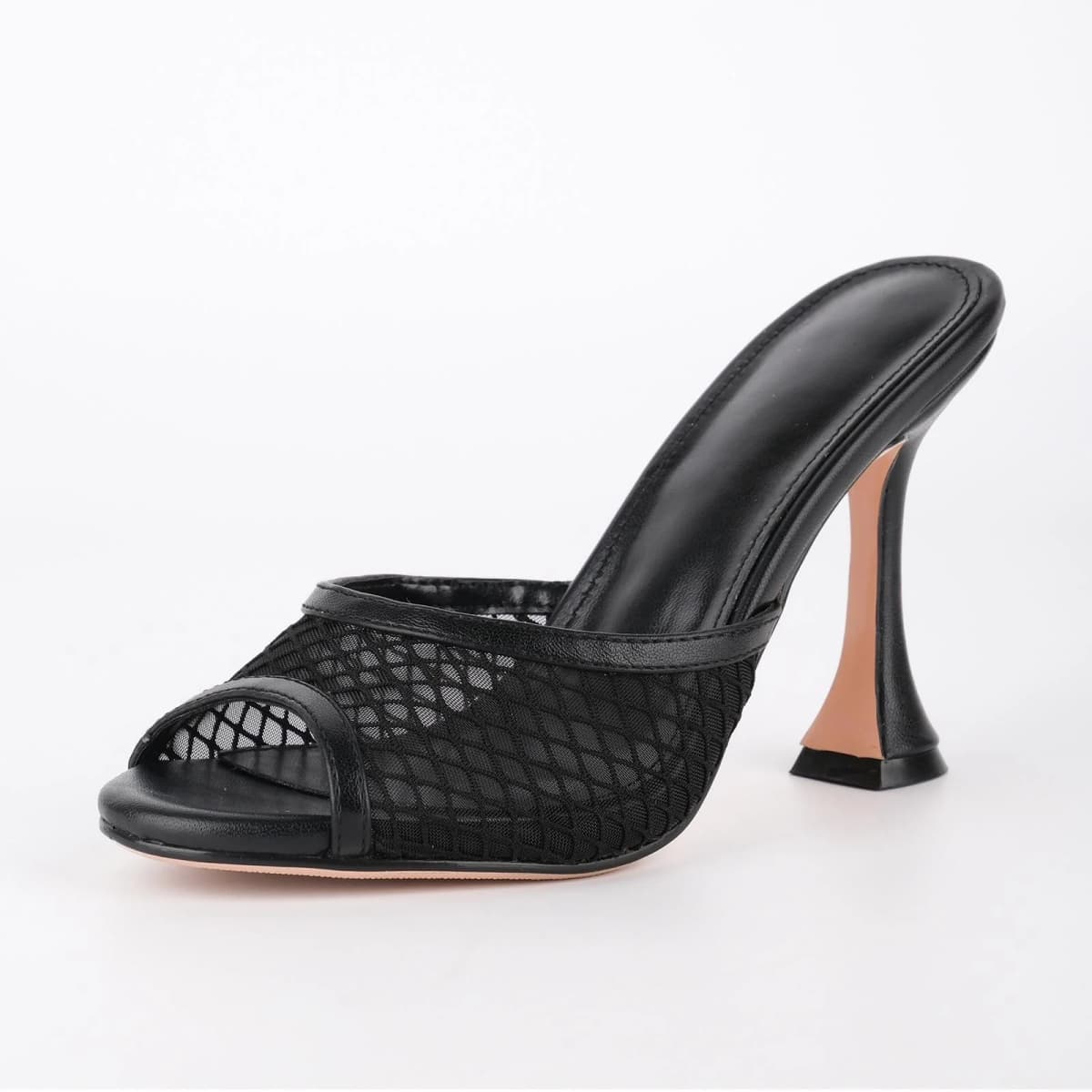 Round Toe Mesh Tapered Heel Mules