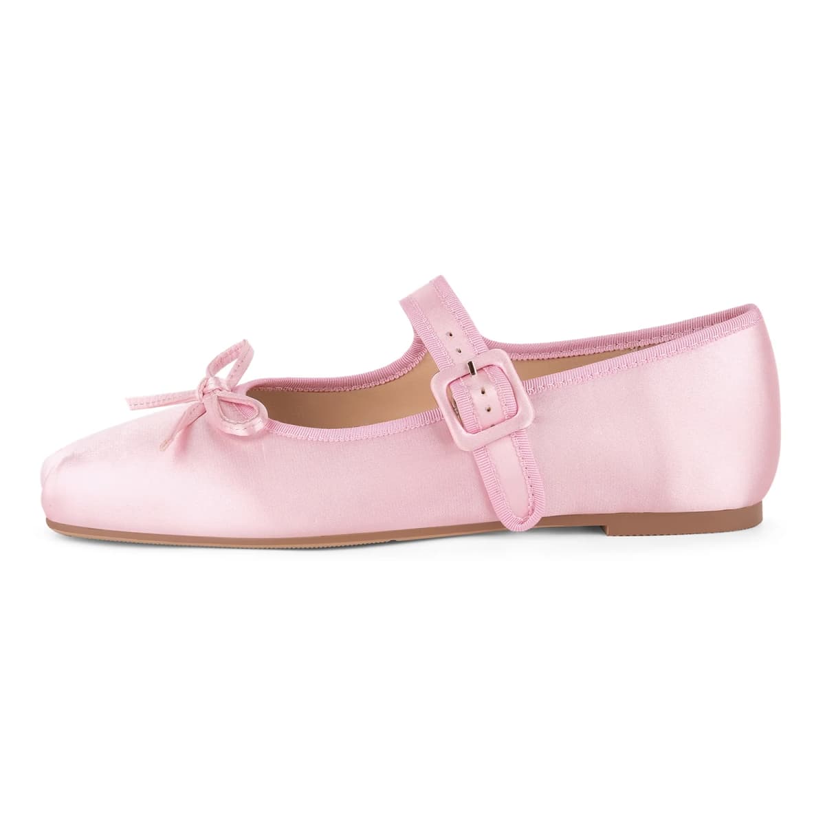 Bow Square Toe Satin Buckle Strap Ballet Flats