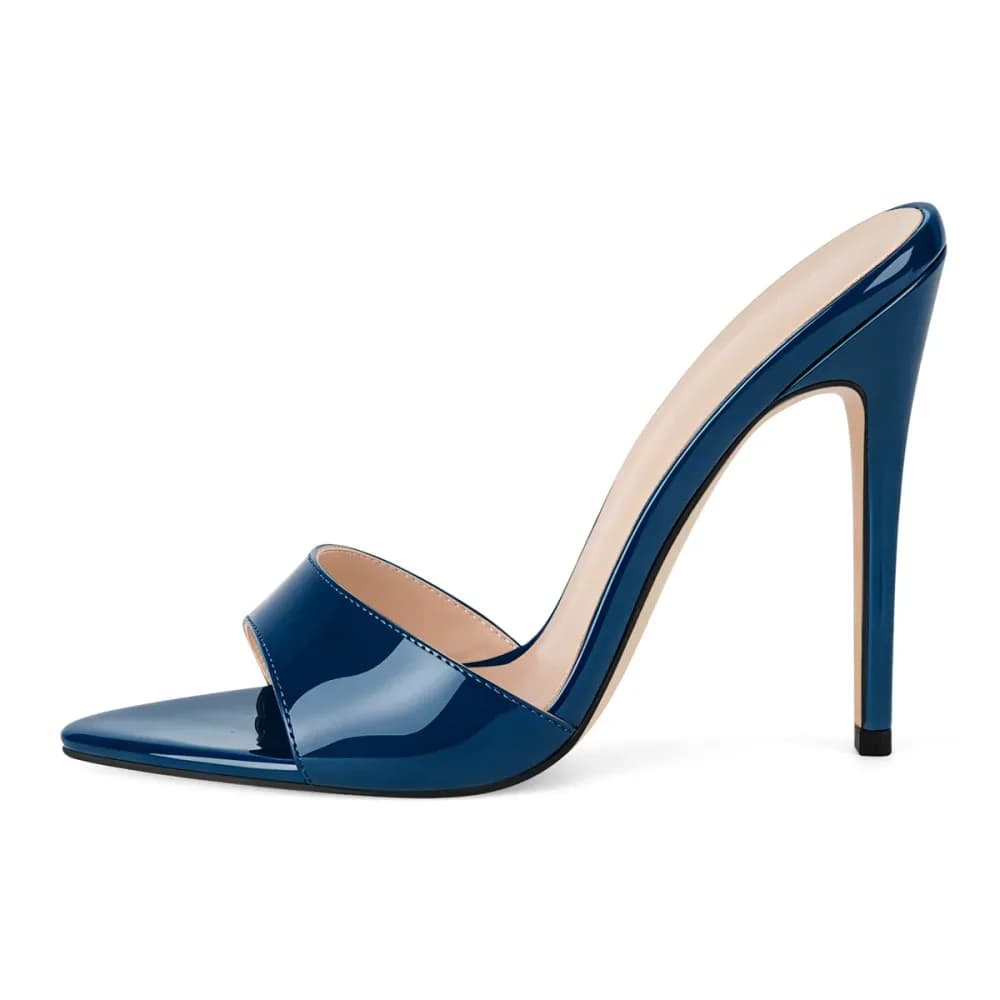 Pointed Toe Patent Leather Sandals Mules