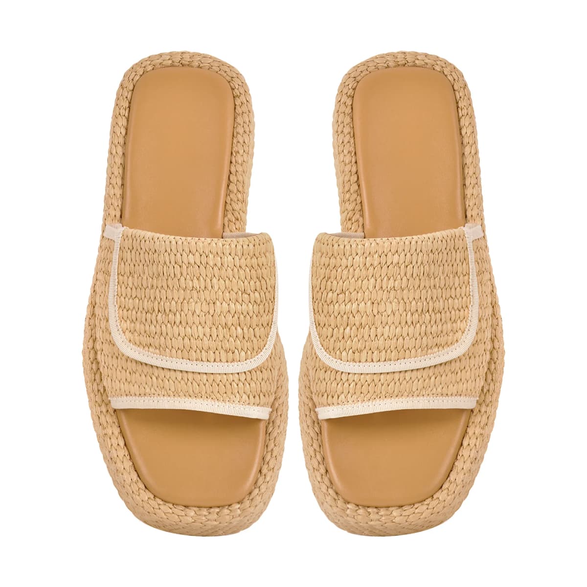 Straw Platform Square Toe Flats Slippers