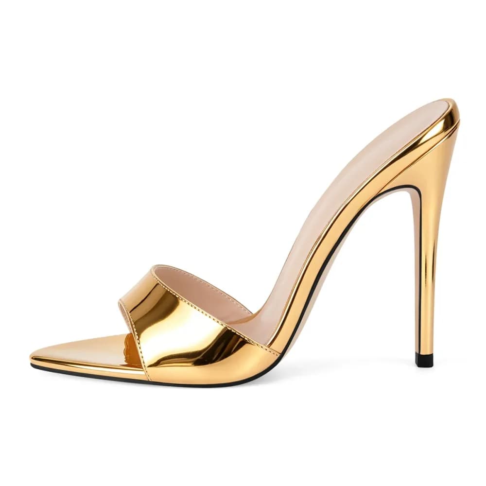Pointed Toe Patent Leather Sandals Mules