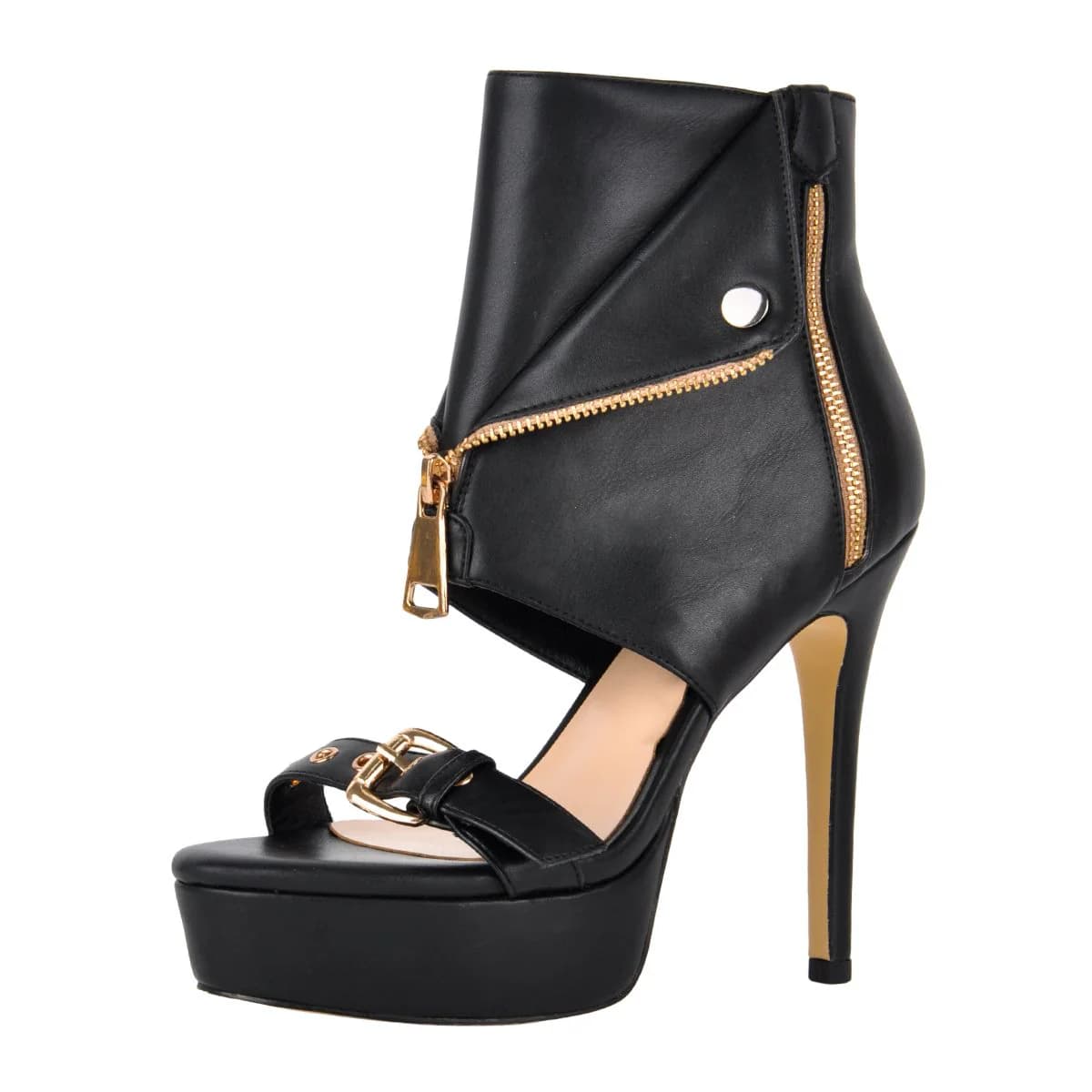 Platform Metal Zipper Buckle Bootie Sandals