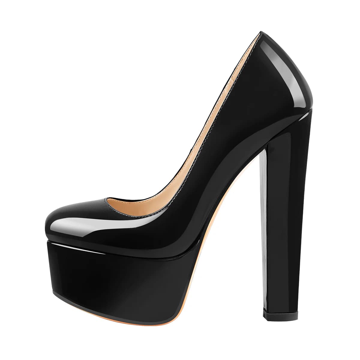 Pumps Black Patent Leather Platform Chunky High Heels