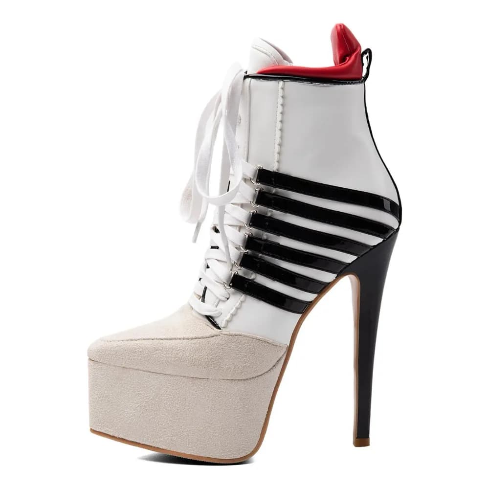 Pointed Toe Platform Striped Lace-up Sporty Ankle Boots