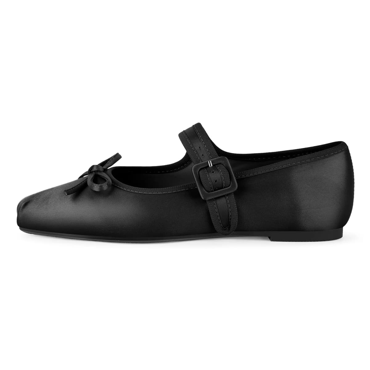 Bow Square Toe Satin Buckle Strap Ballet Flats