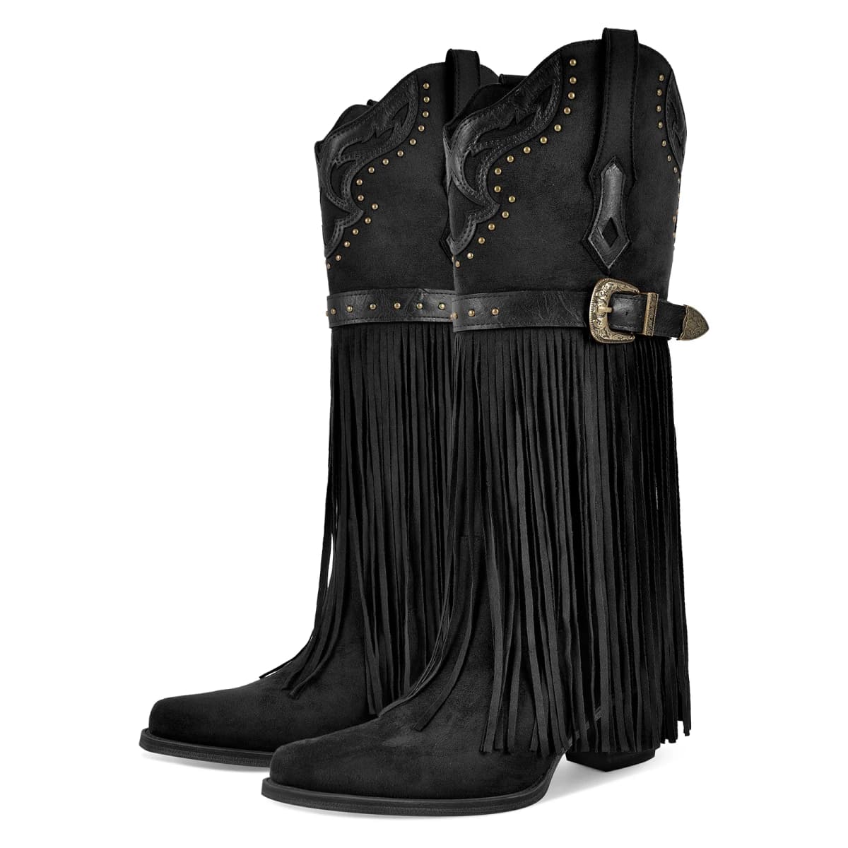 Fringe Embroidery Knee High Western Boots