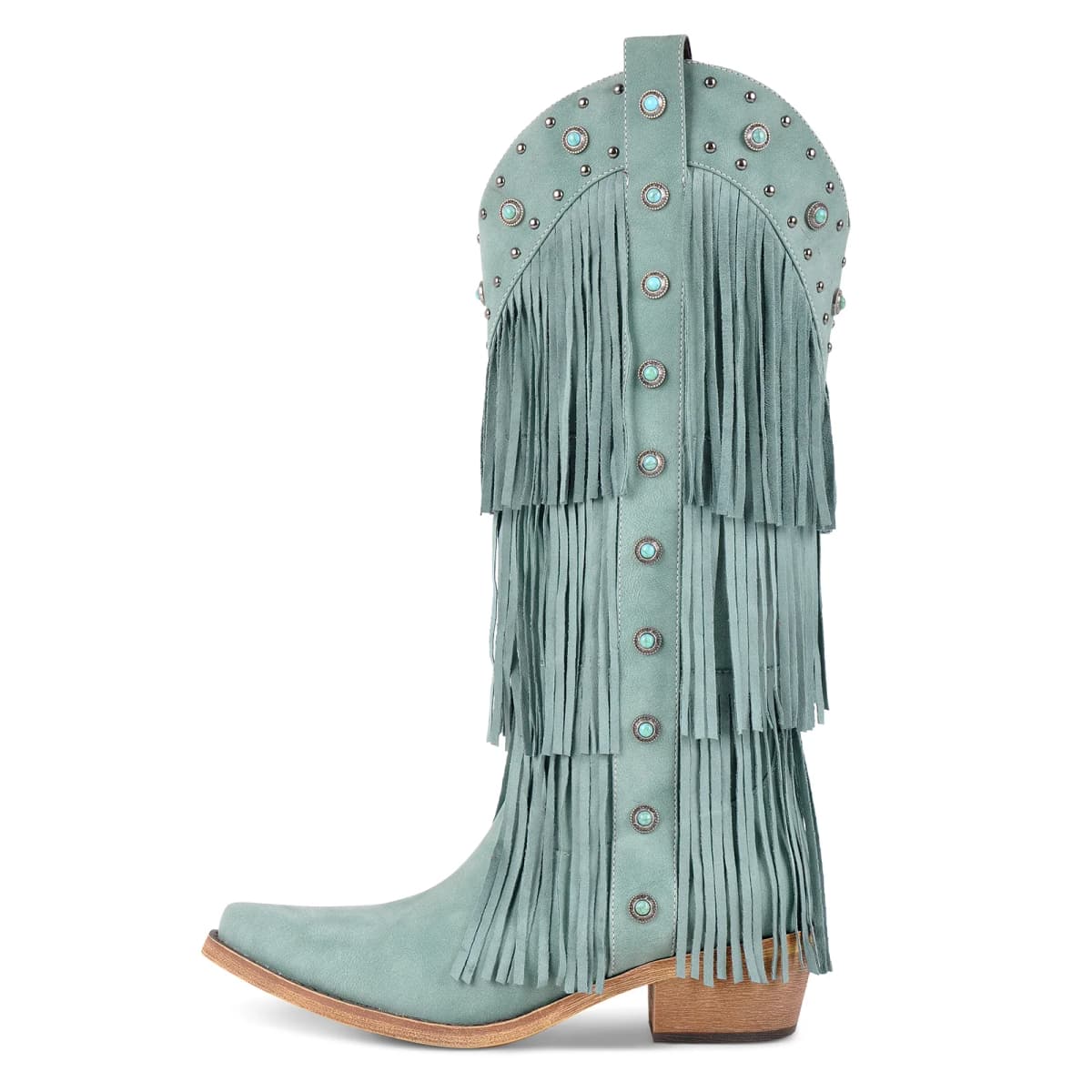 Fringe & Stud Knee High Western Boots