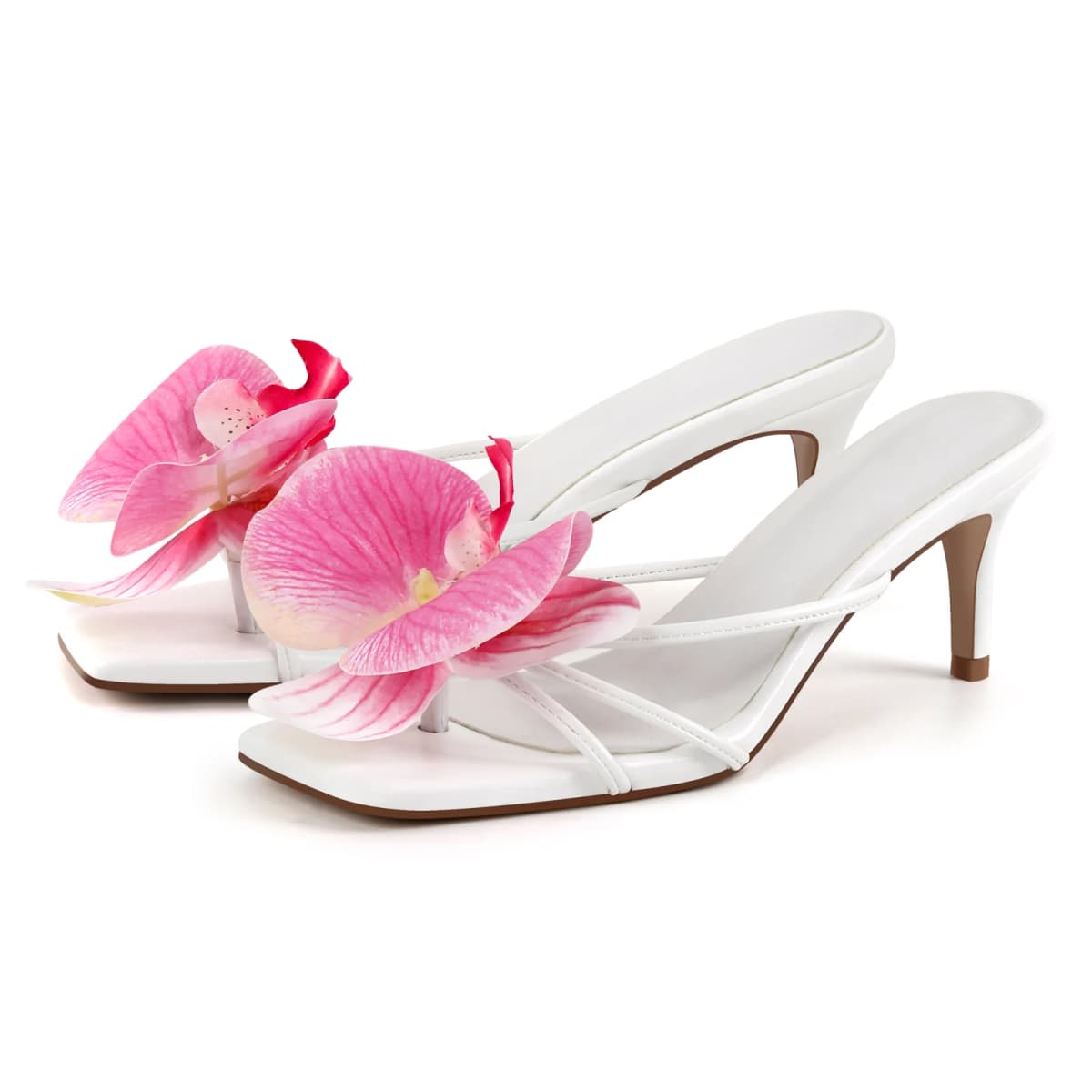 Flower Square Toe Thong Sandals Mules