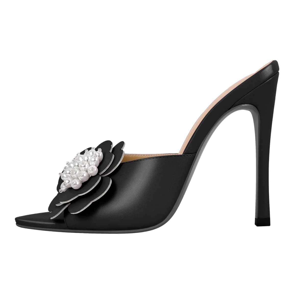Pearl Flower Pointed Toe Stiletto Mules