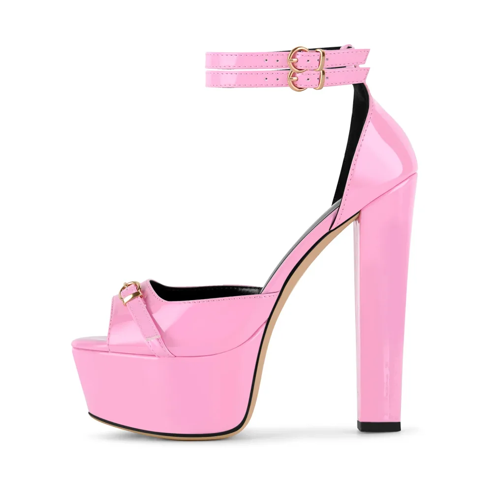 Platform Double Ankle Strap Patent Leather Sandals