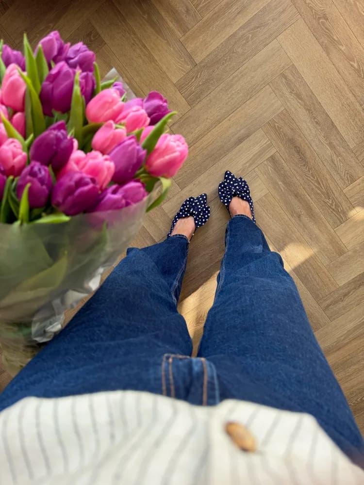 DELILAH SLINGBACK (NAVY POLKA)