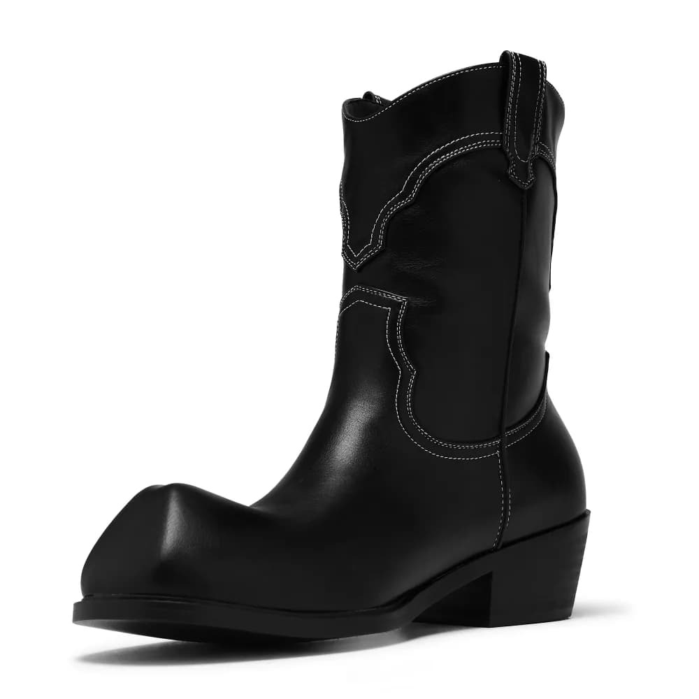 Hexmark Snub Nose Short Cowboy Boots - Black Vintage