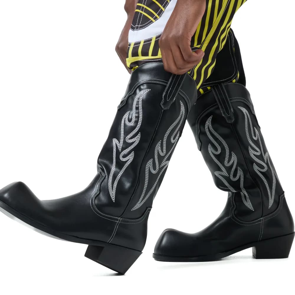 Cryptek Snub Nose Tall Cowboy Boots - Black Vintage