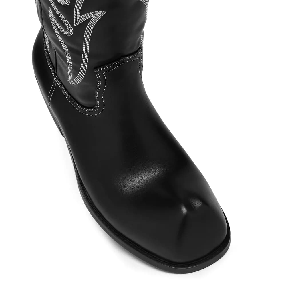 Cryptek Snub Nose Tall Cowboy Boots - Black Vintage