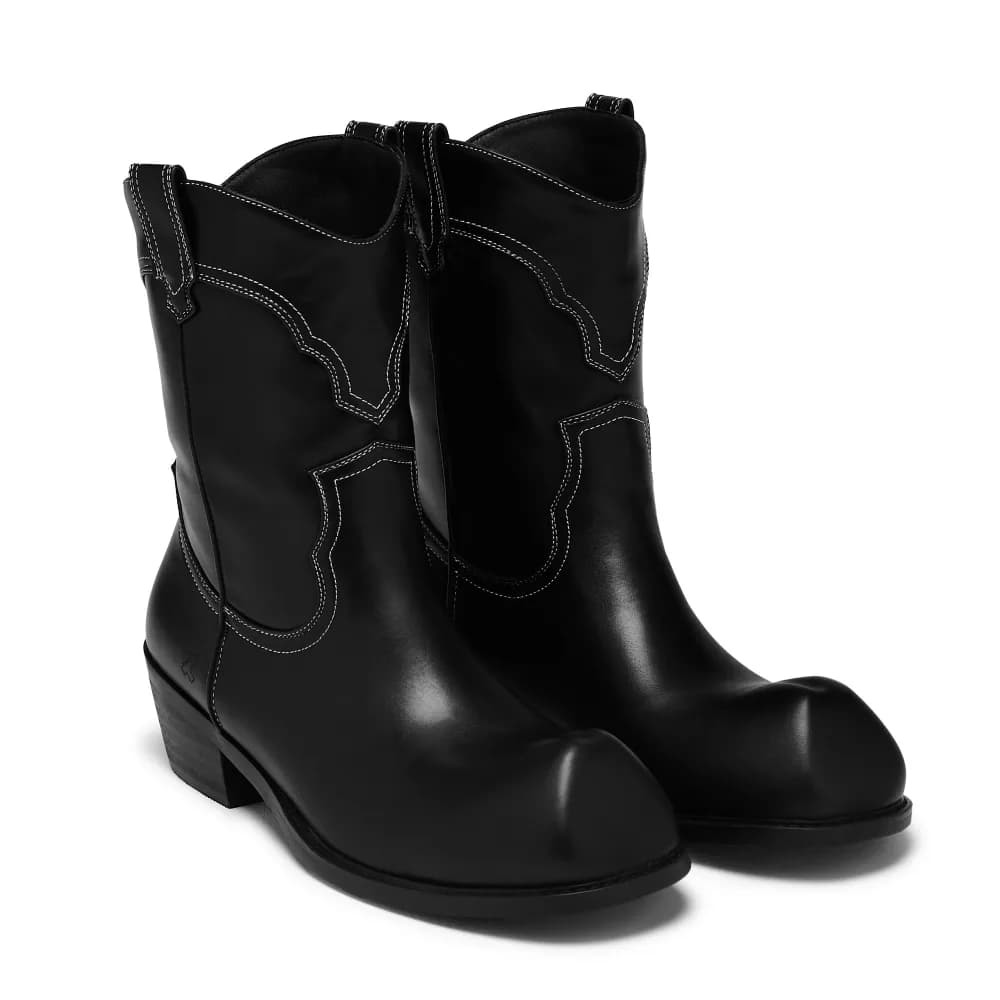 Hexmark Snub Nose Short Cowboy Boots - Black Vintage