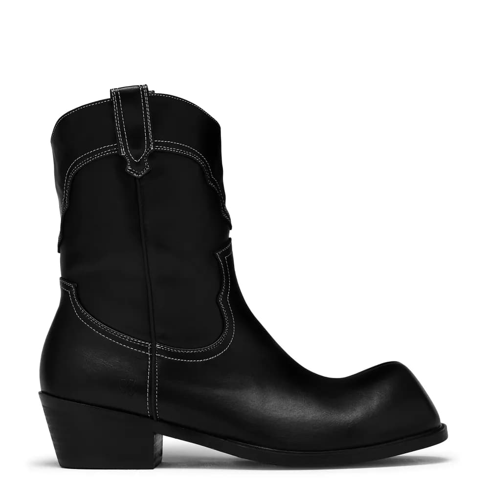 Hexmark Snub Nose Short Cowboy Boots - Black Vintage