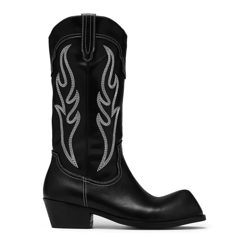 Cryptek Snub Nose Tall Cowboy Boots - Black Vintage