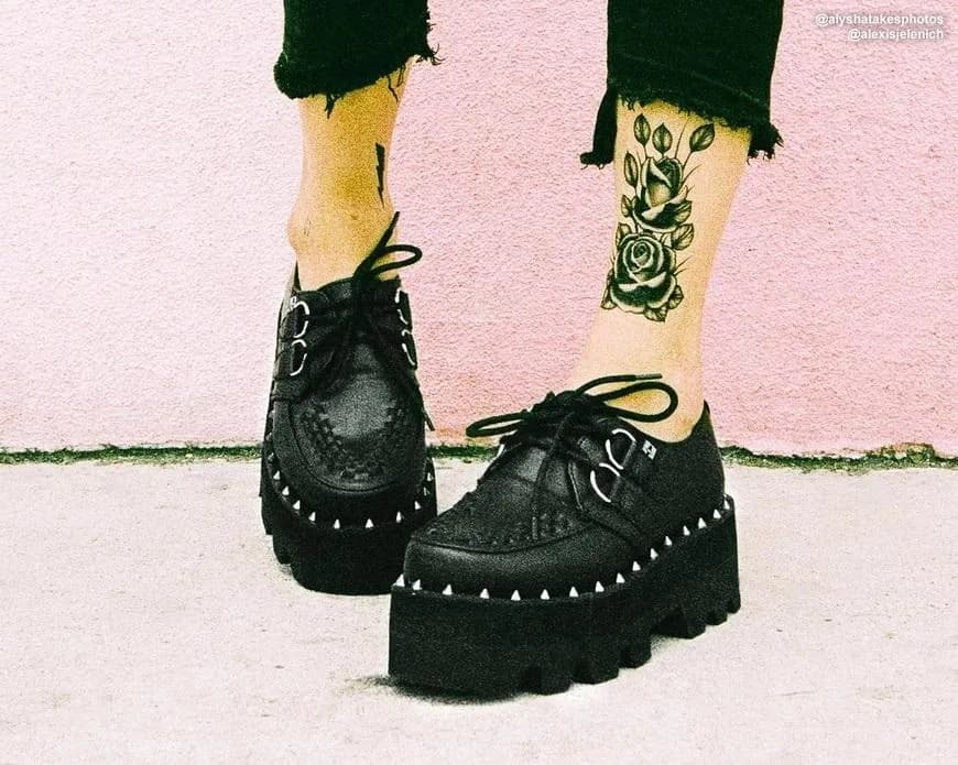 Black Faux Leather Dino Lug Sole Creeper
