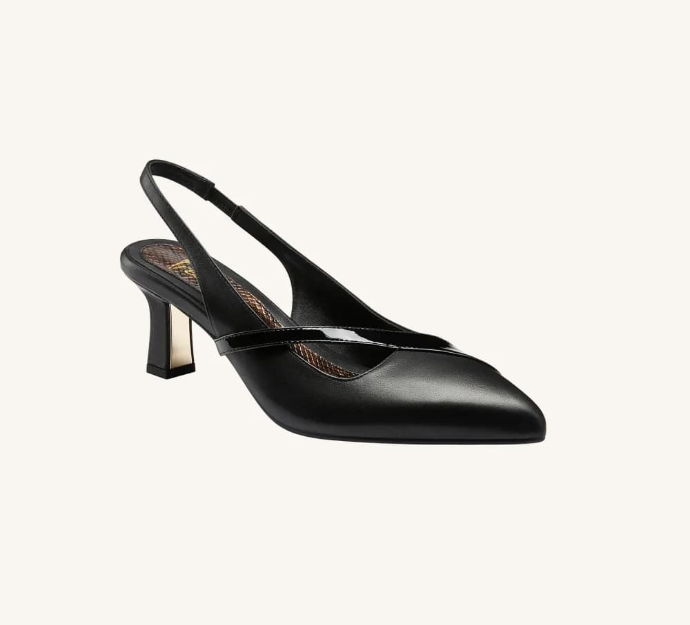 Gladys Premium Slingback Full Grain Leather 2.75" Gold Heel Standard and Wide