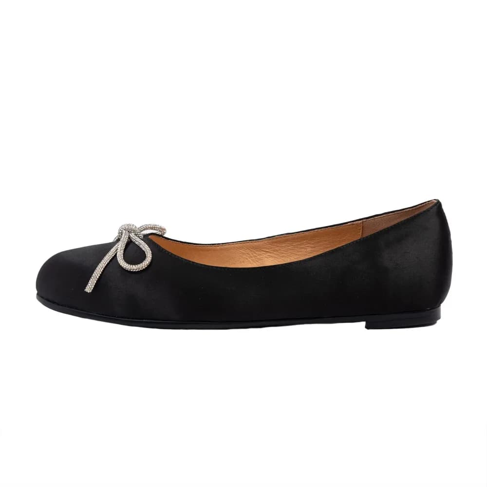Sonia Women’s Ballerina - Bow Accent - Flats - Satin